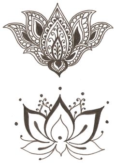 two lotus tattoo designs, one with an intricate design and the other with a flower