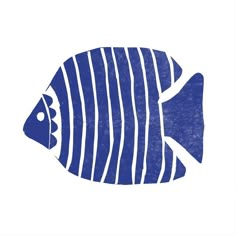 a blue and white fish with stripes on it's body, in front of a white background