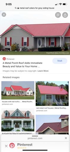 the homepage for pinterest is shown with red roofing and white trim