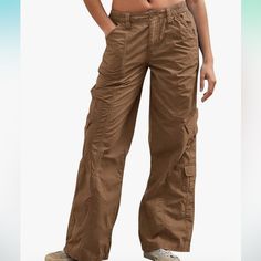 Womens Baggy Pants Cargo Pants Low Waist Jeans Y2k Parachute Pants 90s Aesthetic Clothes Wide Leg Trousers Gothic Utility Track Pants Brown. Never Worn. Lighter Brown Thin Material. 90s Style Baggy Wide Leg Bottoms, Y2k Wide Leg Brown Pants, Y2k Style Brown Wide Leg Pants, 90s Style Baggy Wide Leg Pants, Y2k Wide-leg Pants With Pockets, Brown Wide Leg Y2k Bottoms, 90s Style Cotton Wide Leg Bottoms, 90s Style Wide Leg Cotton Bottoms, Y2k Wide Leg Relaxed Fit Bottoms