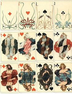 playing cards with images of women and men