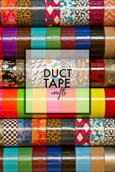 many different colored tapes stacked on top of each other with the words duct tape crafts