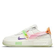 Introducing the Nike women’s Air Force 1 Fontanka ‘Have a Good Game’ deconstructed sneaker. This shoe features a custom DIY build with off-center stitching and misaligned overlays in an off-white leather upper. It also has a gaming-inspired theme, with a trio of colorful Swooshes embroidered on one tongue and ‘Have a Good Game’ debossed on the lateral heel. You can also change up the look with interchangeable translucent patches in different colors. So lace up and have some fun with your Air Force 1 Fontanka ‘Have a Good Game’ sneaker. (AF1/SNKR/Skate/Low Top/Women's/Non-Slip/Wear-resistant) Nike Air Force 1 Color Changing, Nike Custom Sneakers For Spring Streetwear, Custom Air Force 1, Air Force 1, Best Games, Nike Air Force, White Leather, Nike Women, Leather Upper