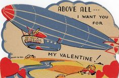 an old valentine's day card with a hot air balloon