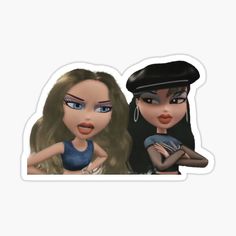 two cartoon girls with blue eyes and black hair sticker