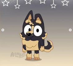 a cartoon dog standing in front of stars