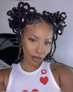 Loc Styles With Jewelry, Loc Ponytail With Bangs, Flowers In Locs, Locs With Hair Jewelry, Updos For Locs, Hairstyles For Locks, Loc Jewelry Hairstyles, Locs With Accessories, Loc Pigtails