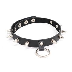 Punk Rock Women Spiked Metal Ring Leather Chocker Punk Choker With Spikes, Gothic Spiked Choker For Festivals, Edgy Rivets Jewelry, Punk Spiked Jewelry For Concerts, Punk Style Spiked Choker Jewelry, Punk Jewelry With Spikes For Concerts, Punk Style Spiked Choker, Spiked Choker For Concerts, Spiked Choker For Concert