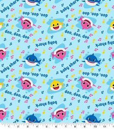 a blue background with pink and yellow sharks