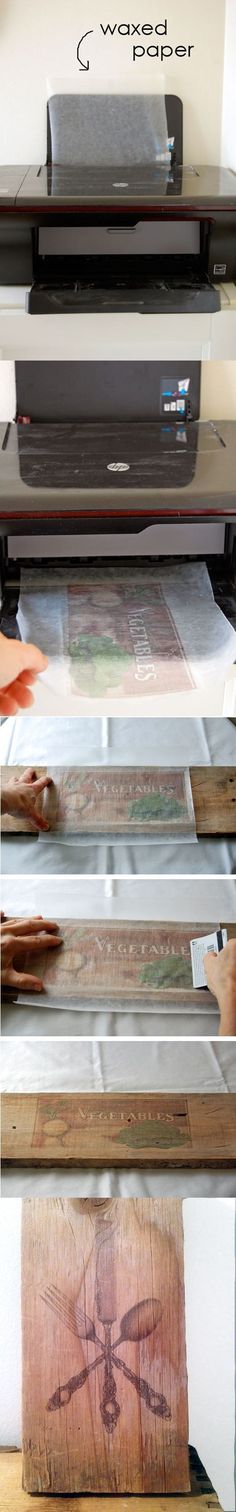 How to transfer any photograph or picture onto wood using only a printer and wax paper! Koti Diy, Diy Projektit, Diy Holz, Cool Ideas, Crafty Craft, Crafty Diy, Diy Projects To Try, Kids Crafts, Wood Print