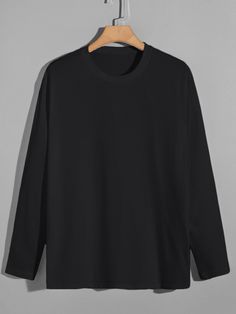 Black Basics  Long Sleeve Cotton Plain  Embellished Slight Stretch Spring/Fall Men Tops Black Long Sleeve Outfit, Long Sleeve Black Shirt, Full Sleeve Tshirt, Bts Chibi, Men Tops, India Travel, T-shirt Polos, Full Sleeve, Sleeve Cotton