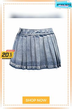 Women High Waist Pleated Denim Skirt Non-stretch Denim Mini Skirt For Summer, Spring Pleated Denim Blue Skirt, Trendy Non-stretch Denim Skort, Casual High Waist Pleated Denim Skirt, Trendy Denim Non-stretch Skort, Trendy Medium Wash Skort For Summer, Trendy Medium Wash Mini Skirt For Summer, Summer Mini Skirt Skort In Medium Wash, Denim Blue Pleated Mini Skirt For Summer