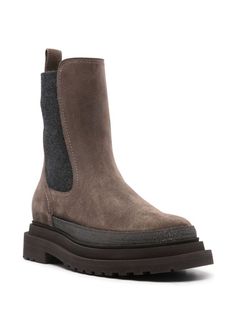 Brunello Cucinelli torba brown chelsea boots, with precious contour, elasticized closure, round toe, contrasting profiles, high top, suede upper, rubber sole, beaded.Gender: WOMENMaterial: 100%SUEDE UPPER/RUBBER SOLEColor: BROWNMade in: ITProduct ID: MZSFG2745PC8769*Import tax/duty will be calculated at checkout (If applicable)