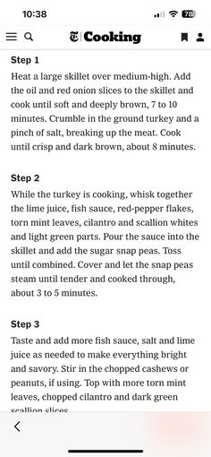 the recipe for cooking is displayed on an iphone