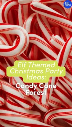 some candy canes are piled together with the words elf themed christmas party ideas candy cane forest