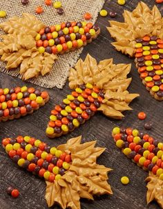 candy cornucopies are arranged in the shape of leaves