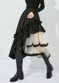 Cotton Skirts, Mode Turban, Skirts Summer, White Skirt, Asymmetrical Design, 가을 패션, Cotton Skirt, Black Ruffle