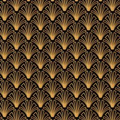 an art deco style wallpaper with gold and black fan pattern on it's sides