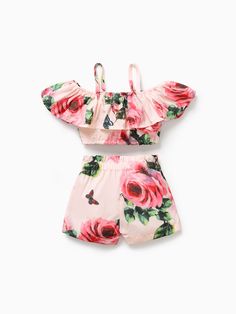 * Each size includes: 1 top & 1 shorts 
* Soft and comfy 
* Elasticized waist (shorts) 
* Material: 100% Polyester
* Machine wash, tumble dry 
* Imported Top And Shorts Set, Ruffle Crop Top, Crop Top And Shorts, Print Pink, Shorts Set, Pink Print, Baby Sets, Short Sets