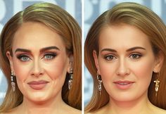 a woman's face before and after her make - up is shown in this composite image