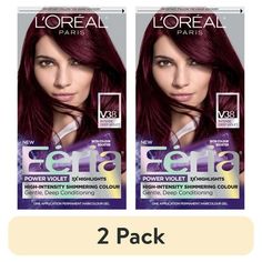 L'Oreal Paris Feria Multi-Faceted Shimmering Permanent Hair Color, V38 Violet Noir, Female 1 Kit, With L'Oreal Feria, what you see is the shimmer. Multi-Faceted shimmering color with 3X highlights delivers intensified, brilliant results. Inspired by fashion, Feria offers a twist on the traditional and gives edgy hair color - from bright red, platinum blonde, rose gold, metallic brown, to blue black hair color, these hair dye kits will transform your hair. Feria's prismatic color spectrum is cust Loreal Magenta, Loreal Purple Hair Dye, Loreal Hicolor Magenta, Loreal Intense Deep Violet Hair Color, Chroma Garnet Hair Color Loreal, Blue Black Hair Color, Edgy Hair Color, Blue Black Hair, Magenta Hair