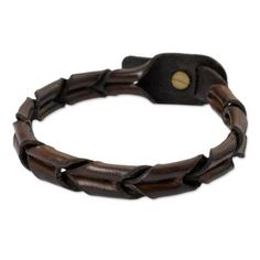 Sleek and handsome this wristband from Thailand is designed for men. Chaloemphon crafts the dark brown leather bracelet by hand creating a braided effect. Adjustable Leather Bracelet With Wrist Strap, Adjustable Leather Wristband With Waxed Finish, Adjustable Brown Leather Bracelet With Wrist Strap, Adjustable Brown Wristband For Everyday Use, Brown Leather Strap Bracelet, Everyday Braided Leather Bracelets, Adjustable Brown Braided Bracelet For Everyday Use, Everyday Brown Bracelet, Brown Leather Strap Wristband