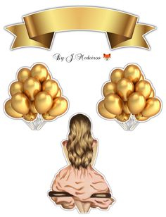 the back of a woman's head with gold balloons