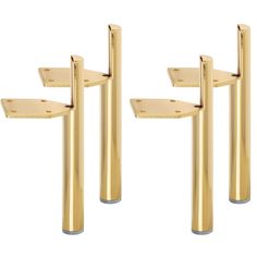 three gold colored metal poles with holes in the middle and one on each side, all facing different directions