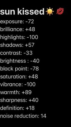 the sun kissed list is shown in this screenshot