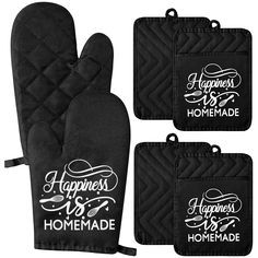 PRICES MAY VARY. Funny Print Design: You will get 4 pot holders (7 in * 9 in) and 2 oven mitts (6.3 in * 10.2 in). The oven mitts and pot holders are printed with the text "Happiness is Homemade". Its style is simple and classic, It is a good addition for decorating the kitchen. Oven Mitts: The oven mitt is made of thickened all-polyester twill, anti-wrinkle, not easily deformed and feels soft and comfortable to wear. It has good heat resistance to prevent your hands from being burned. Pocket Po Safe Kitchen, Oven Mitts And Pot Holders, Happiness Is Homemade, Kitchen Oven, Funny Prints, Cooking On The Grill, Oven Glove, Kitchen Baking, Oven Mitts