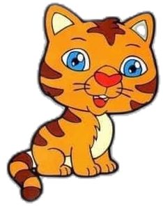 a cartoon cat with blue eyes and brown stripes on it's chest sitting down