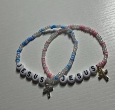 Jesus seed bead bracelets with small cross charm Diy Bracelet Designs, Beads Bracelet Design, Bracelet Design, Bracelet Ideas, Small Crosses, Bead Bracelets