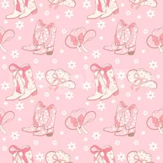 seamless pattern with boots and hearts on pink background