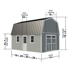 a shed with measurements for the roof and side walls