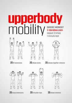 the upper body mobility chart shows how to do it in different positions, including arms and shoulders