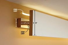 a wall mounted light fixture with measurements for the bulb and strip light attached to it