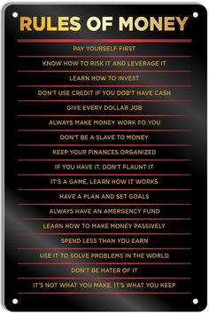 rules of money sign with red and black background