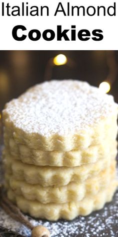 italian almond cookies are stacked on top of each other