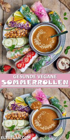 healthy vegan summer rolls with peanut sauce