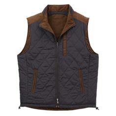 Sure to be your go to vest for the fall and winter months. Our High Point reversible vest is made in water resistant micro-suede & nylon. The light weight 2 oz fill and ability to match almost anything in your closet. Easily match most shirts in your closet with the rich dark brown color of the micro-suede or black nylon of the reversed side. You are sure to be pulling it out of the closet for almost any occasion in the outdoors. Paired here with our Branch shirt in Harvest. Fabric:﻿﻿ Micro-sued Sleeveless Vest With Fleece Lining For Outdoor Activities, Sleeveless Outdoor Work Vest For Fall, Sleeveless Brown Outerwear For Outdoor, Sleeveless Outerwear For Hiking In Fall, Sleeveless Fall Hiking Outerwear, Sleeveless Outerwear For Fall Hiking, Sleeveless Fall Outerwear For Hiking, Brown Vest Outerwear For Outdoor Activities, Winter Outdoor Work Vest Outerwear