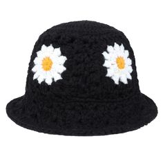 PRICES MAY VARY. Premium Material: Hand-crocheted from high-quality, soft acrylic yarn, this knitted bucket hat offers both comfort and durability. Lightweight and breathable, this hat is perfect for year-round wear Cute Daisy Design: Each bucket cap is meticulously crocheted with stunning daisy patterns, adding a touch of elegance and playfulness to your look Shape Your Style: Our fisherman bucket hat features a wire-edged short brim that you can mold and shape to your desired look, ensuring yo Black Crochet Bucket Hat, Daisy Bucket Hat Crochet Pattern, Flower Crochet Bucket Hat, Crochet Bucket Hat With Flowers, Daisy Crochet Bucket Hat, Bucket Cap, Fisherman Hat, Crochet Bucket Hat, Daisy Pattern