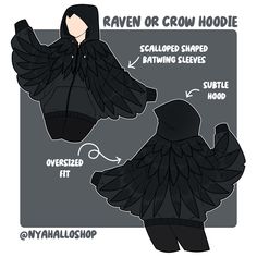 the raven or crow hoodie is designed to look like it has been cut out