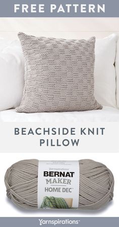 the bernna maker home decor pattern is shown with text that reads, beachside knit pillow