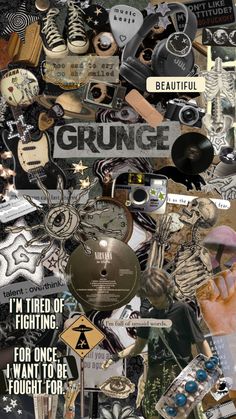 a collage of various items and words with the word grunge on them