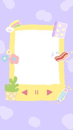 an image of a square frame with flowers and other things on the side, in pastel colors