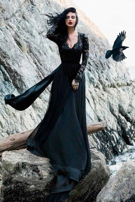 Gothic Black Dress With Lace Sleeves #gothicweddingdress #uniqueweddingdress Wedding Dress Black, Black Wedding Gowns, Gothic Wedding Dress, Dresses For, Wedding Dress Guide, Goth Wedding, Dark Wedding, Dress Guide, Stilts