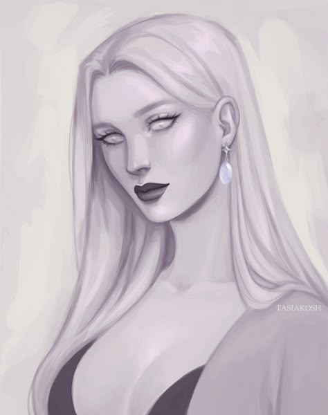 (3) tasiakosh on Tumblr Gray Hair Character Design, D&d Changeling Character Art, Pale Character Design, Female Changeling Dnd, Dnd Changeling Female, Dnd Changeling Art, D&d Changeling, Dnd Sorcerer Character Design, Kalashtar Dnd Female