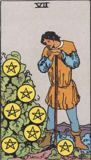 Tarot, Card by Card: Seven of Pentacles | Theresa Reed, The Tarot Lady | #Tarot #tarottips Seven Of Pentacles, Kartu Tarot, Deck Inspiration, Rider Waite Tarot Cards, Pentacles Tarot, Rider Waite Tarot Decks, 78 Tarot Cards, Tarot Guide, Tarot Meanings