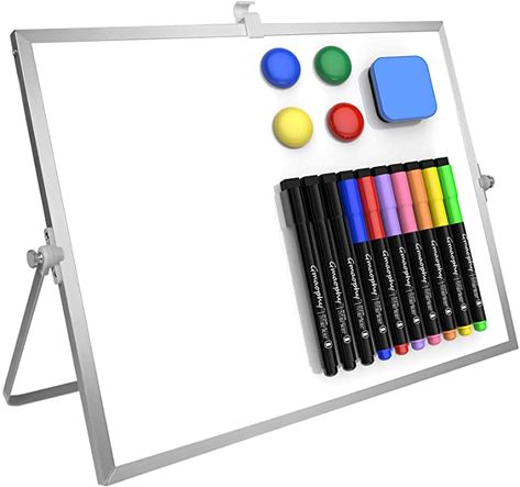 Amazon.com : GMAOPHY Dry Erase White Board, 16inX12in Large Magnetic Desktop Whiteboard with Stand, 10 Markers, 4 Magnets, 1 Eraser, Portable Double-Sided White Board Easel for Kids Memo to Do List Desk School : Office Products Chore Organization, Desktop Whiteboard, Whiteboard Stand, Office Kit, Board Stand, Board For Kids, Whiteboard Marker, Wall Desk, Magnetic White Board