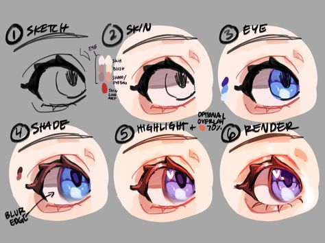 Shaded Eyes Drawing, Eye Shade Tutorial Drawing, Ear Coloring Tutorial, How To Make Lineless Art, Anime Shading Reference, Anime Eye Digital Art Tutorial, Eyes Shading Drawing, Render Eyes Digital Art, Anime Eye Rendering